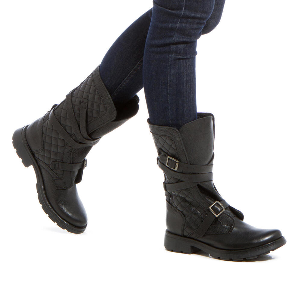 Steve Madden Quilted Genuine Leather Boots Buckled Straps Size 8.5